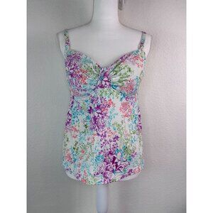 Lands' End women's 10 white floral tankini swim top underwire‎ built in bra